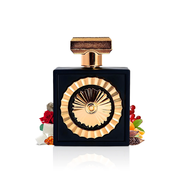 AnyConv perfume bottle surrounded with vanilla and amber against white backgroundpng