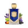 AnyConv blue shine perfume bottle surrounded with amber and citrus against white backgroundpng